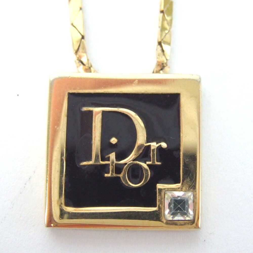 Authentic Christian Dior Logo Beads Square Necklace metal [Used] - Picture 3 of 8